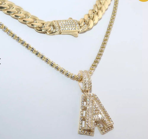 14kt gold chocker and ice chain with initial