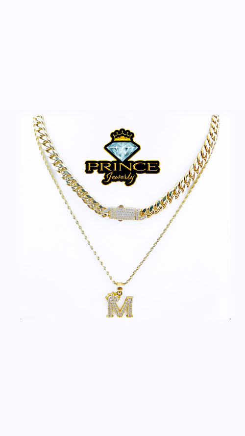 14kt gold chocker and  rope chain with initial