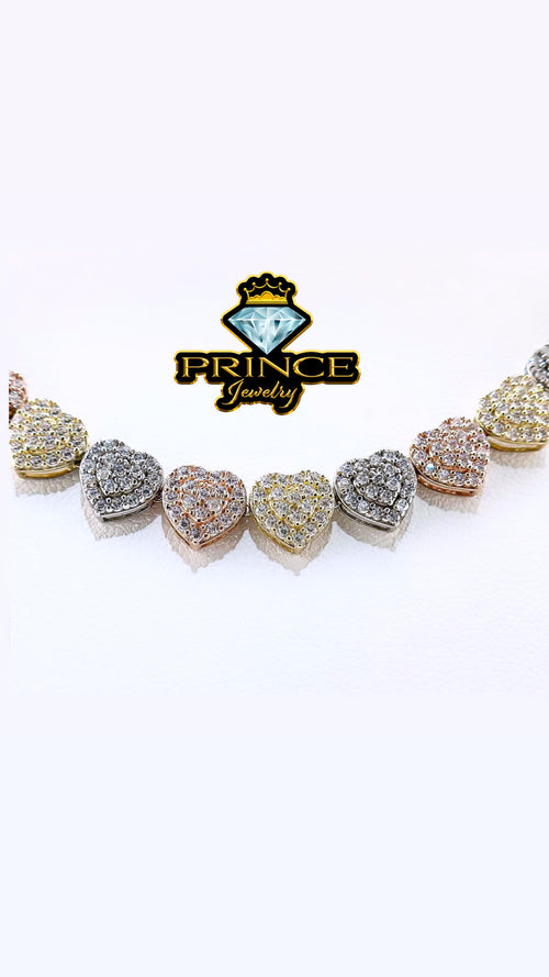 14kt gold 3 tones heart chocker