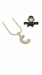 14kt gold ice chain and initial pendant