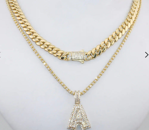 14kt gold chocker and ice chain with initial