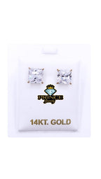 14K Gold Square CZ Stud Earrings