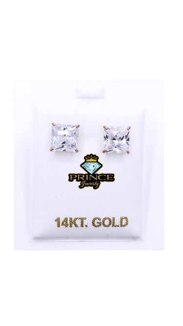 14K Gold Square CZ Stud Earrings